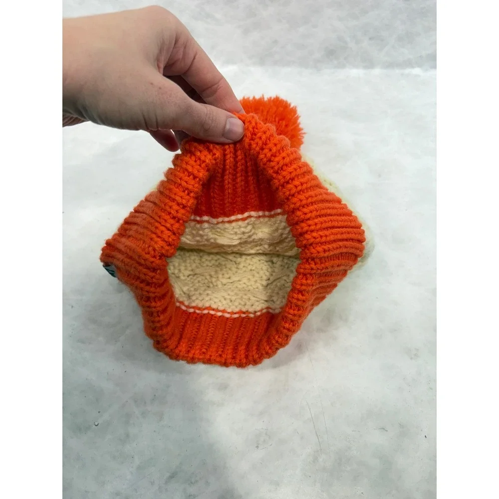 47 Brand Denver Broncos Women's Cable Knit Pom Beanie Hat Cream Orange NFL
